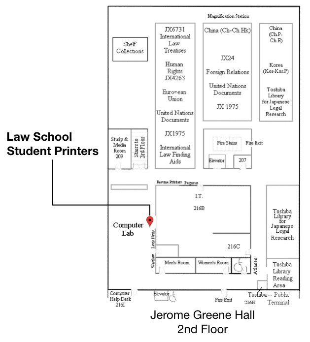 Map of 2nd floor student printers