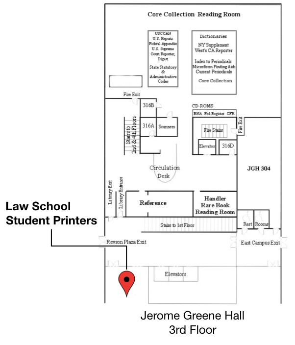 Map of 3rd floor student printers