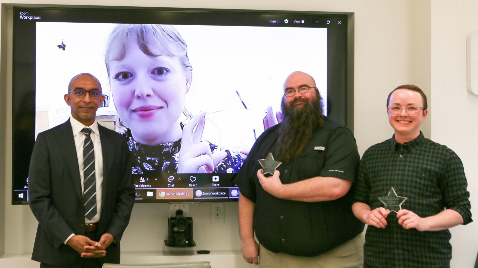 Pictured above: STAR Award recipients with Dean Daniel Abebe (Left to Right) Sadie Pettigrew, Marty Witt and Jordan Greenwood. 