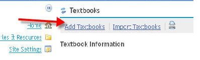 Arrow pointing to the Add Textbooks link