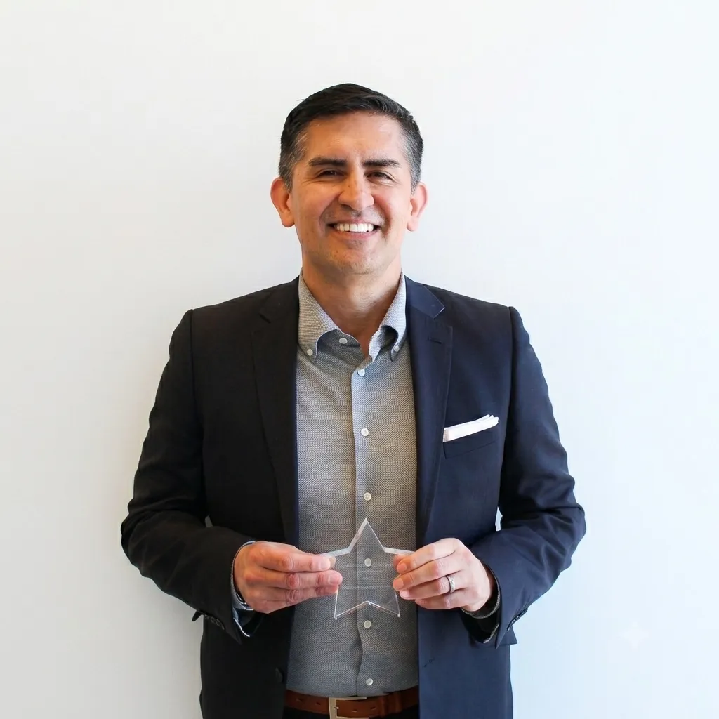 Picture of Ernesto Colorado holding his STAR Award.