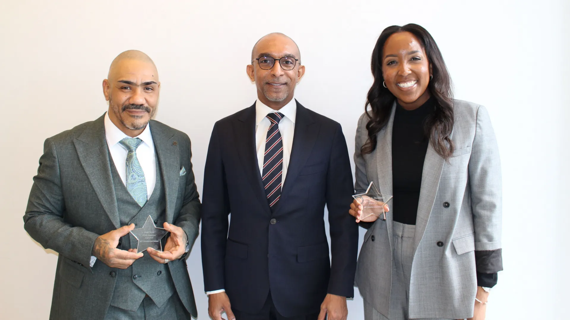 STAR Award Winners pictured with Dean Daniel Abebe: John Soto and Rachaele Henderson.  Not pictured, Mercedes Suazo