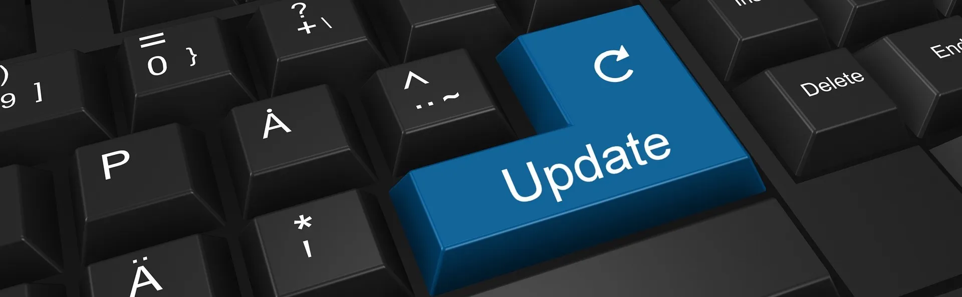 Image of computer keyboard with the word update in place of the enter key