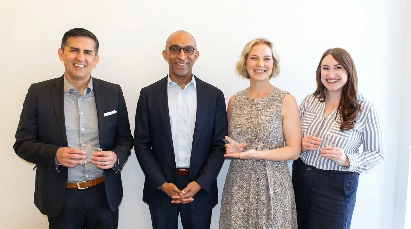Pictured above: STAR Award recipients with Dean Daniel Abebe (Left to Right) Pictured above: Ernesto Colorado, Dean Daniel Abebe, Amanda Roden and Jennifer Torres.